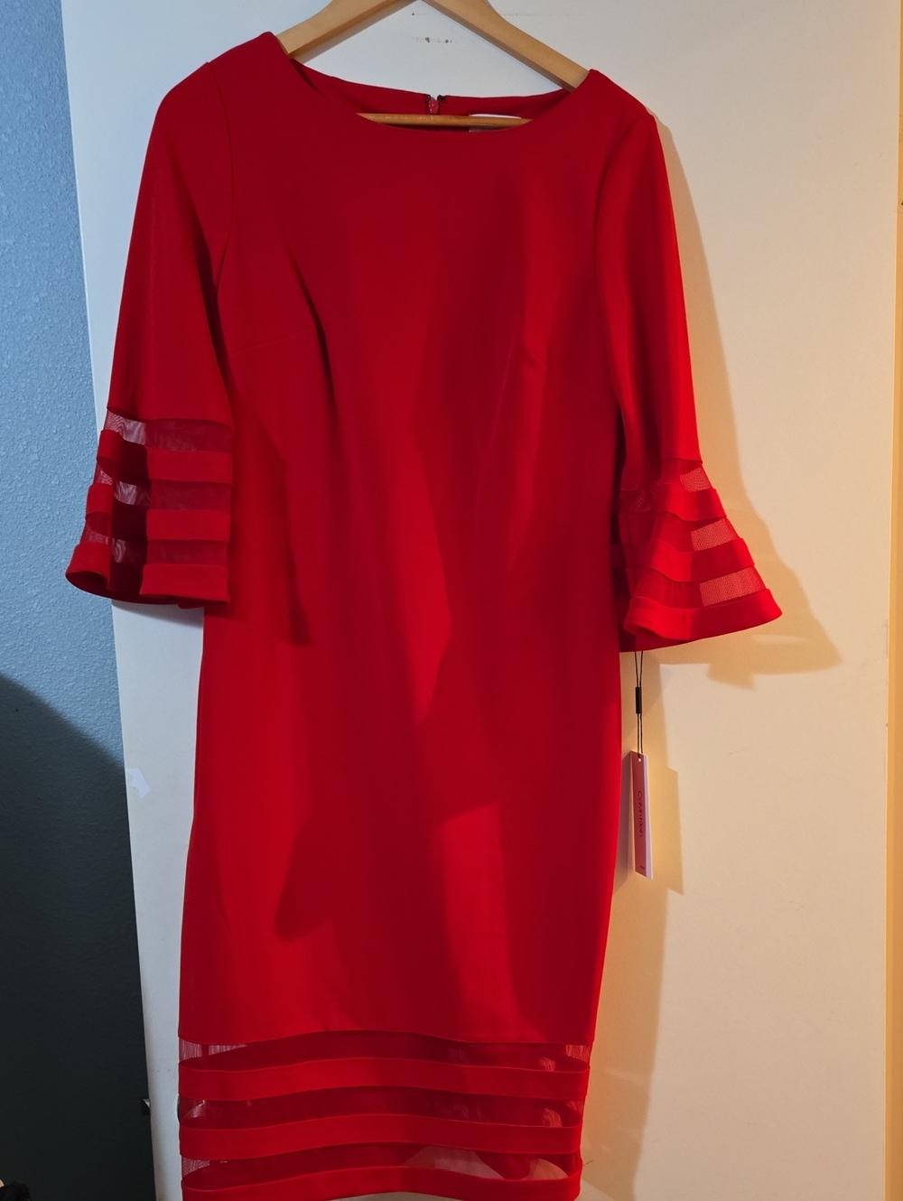 Calvin Klein Red Bell-Sleeve Sheath Midi Dress